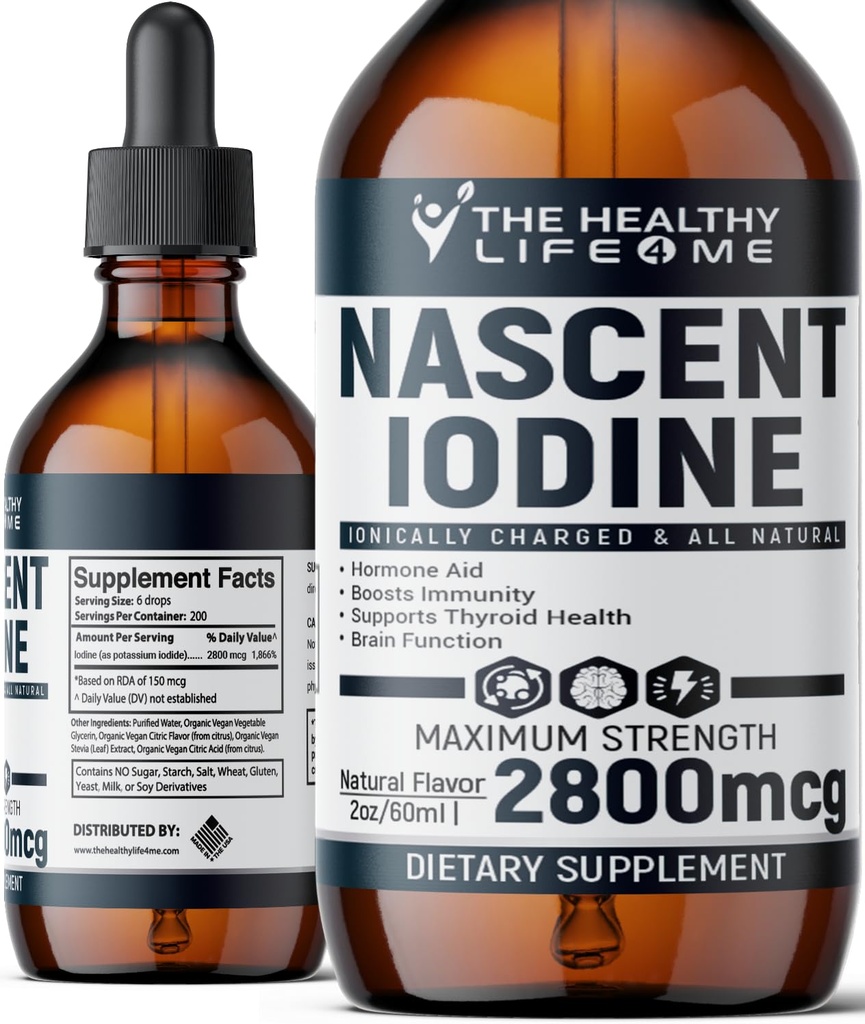 Nascent jodin Supplement | 2800mcg | Kalium jodid | Iodid Drops | 100% vegansk | Klar farge | Stor 2oz