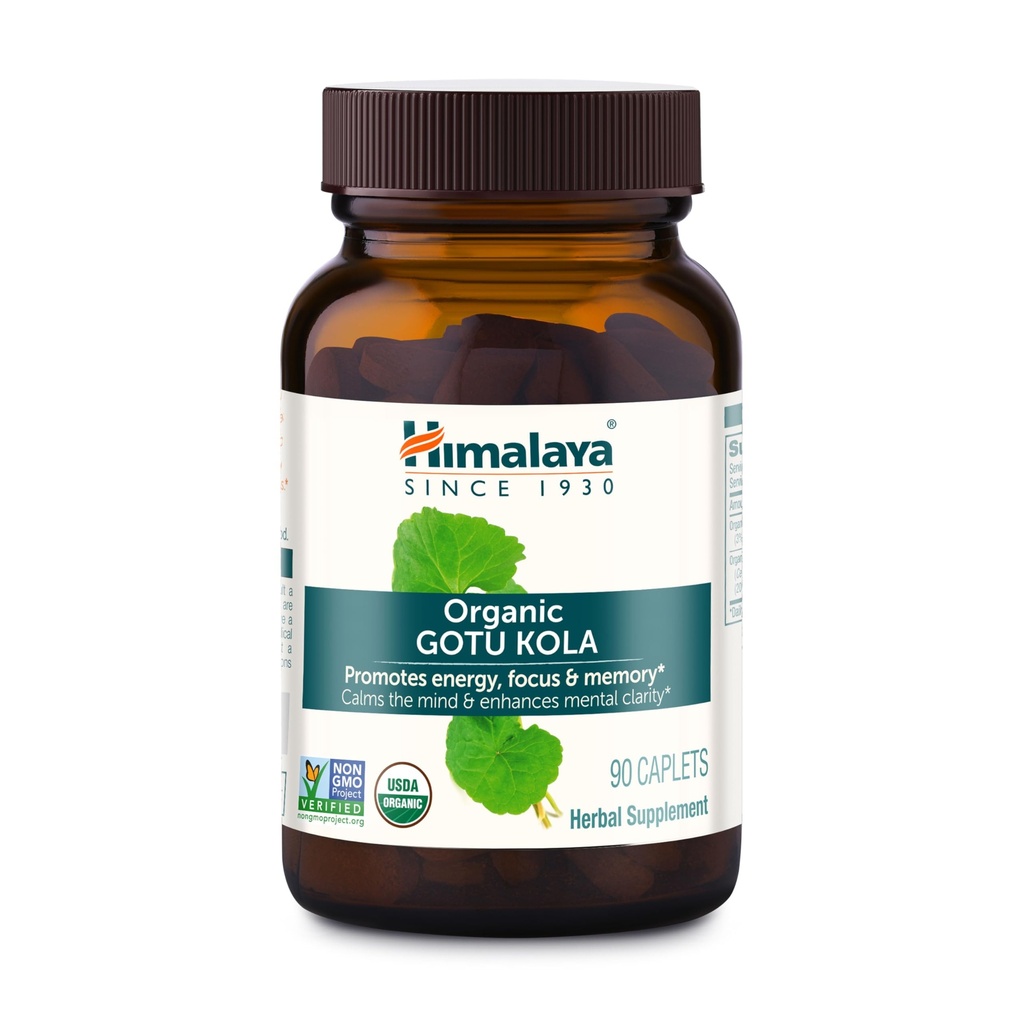 Himalaya Organic Gotu Kola, 45 dagers forsyning - Herbal Nootropic Supplement med Adaptogens for energi, fokus, minne og beroligende avslapning - Vegan, ikke-GMO, Glutenfri, 650 mg, 90 Caplets