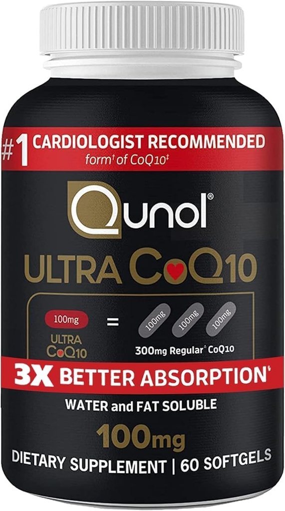 Qunol Ultra CoQ10 100mg 3X bedre absorpsjon Patentert vann og fett løselig naturlig kosttilskudd Form Coenzym Q10 Antioksidant for hjerte helse pakker Softgels, 120 count