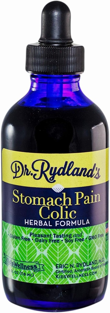 Dr. Rydland's Herbal Supplement | Laget av KidsWellness | Flott for spedbarn til voksne | Mage & kolikk | Relieves Indigestion, Mage smerte, gass, blomstring og koliske symptomer | 4 Ounce Flaske