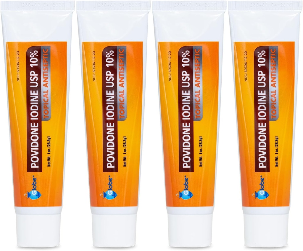 Globe (4 Pack) Povidon Iodin 10% Førstehjelp Ointment 1 Oz, for Cuts Scrapes Burns (sammenliknet med Betadin)