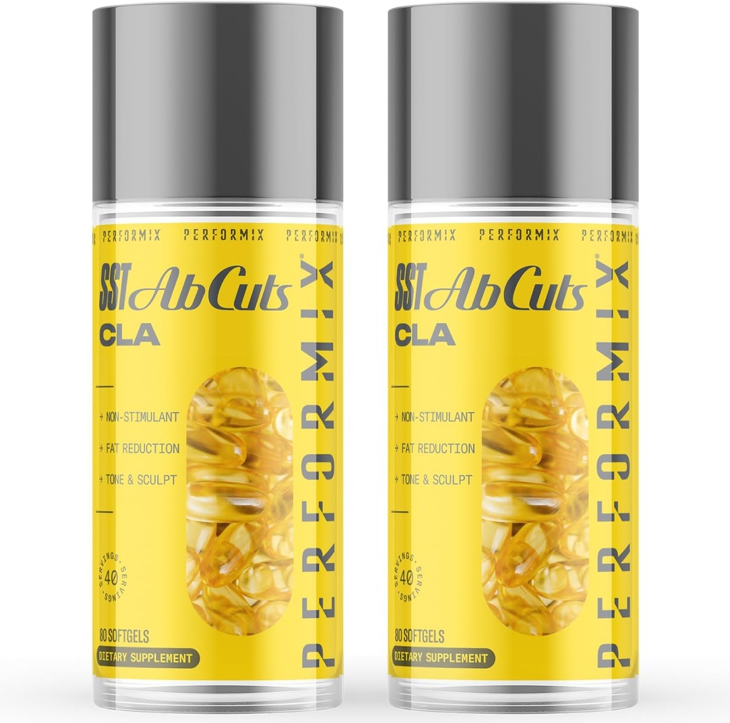 PERFORMIX - SST AbCuts - CLA 1000 mg - Stim Free - Termogene - Fitnessmål - Metabolisme Booster - Helse og velvære - Safflower Olje, Omega 3, Flax frø og vitamin E - Pre Workout - 160 Softgels