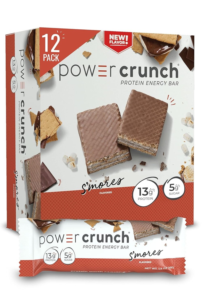 Power Crunch Protein Wafer Bars, høyproteinsnacks med deilig smak, S'Mores, 1.4 Ounce (12 greve)