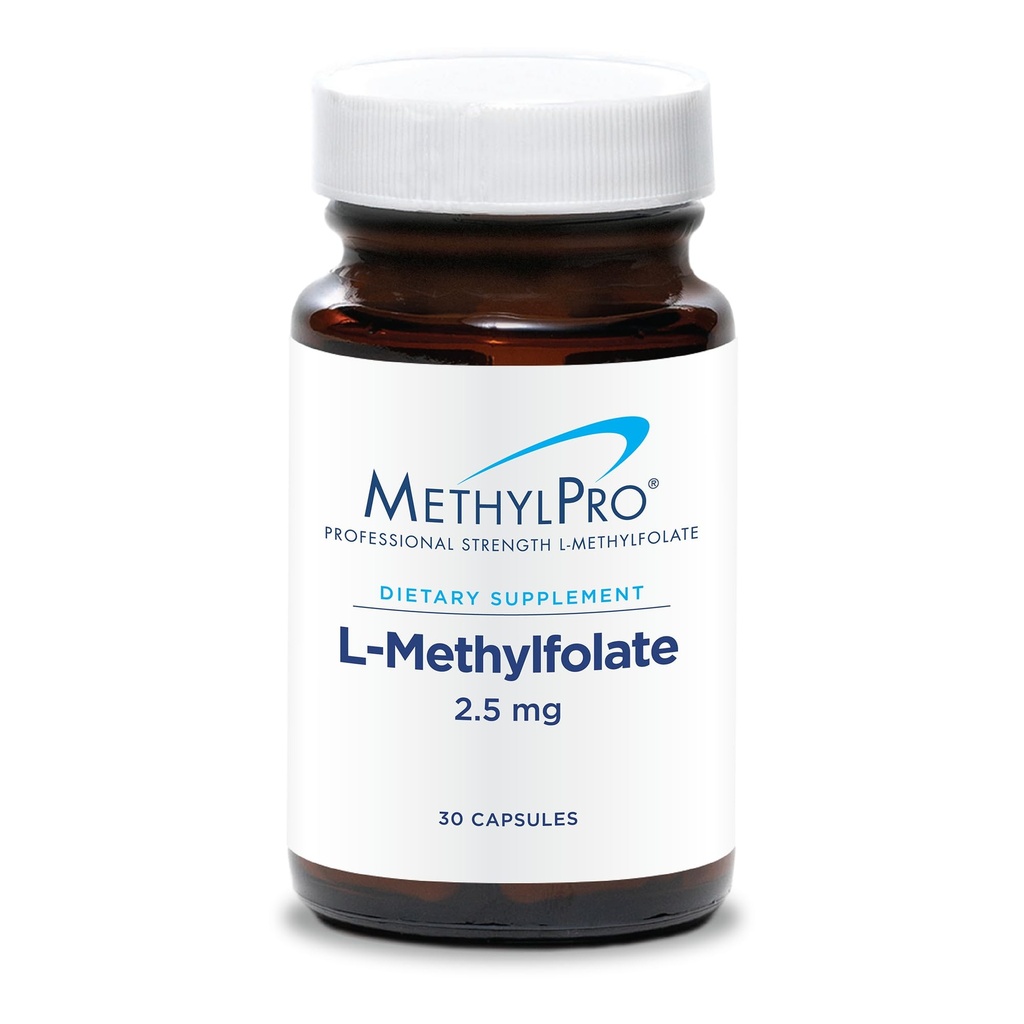 MetylPro L-metylfolat 2,5 mg - støtter et sunt mindset - aktiv folat for metyleringsstøtte og biokjemiske reaksjoner - svært biotilgjengelige - fleksibel dosering - 30 serveringer - 30 kapsler
