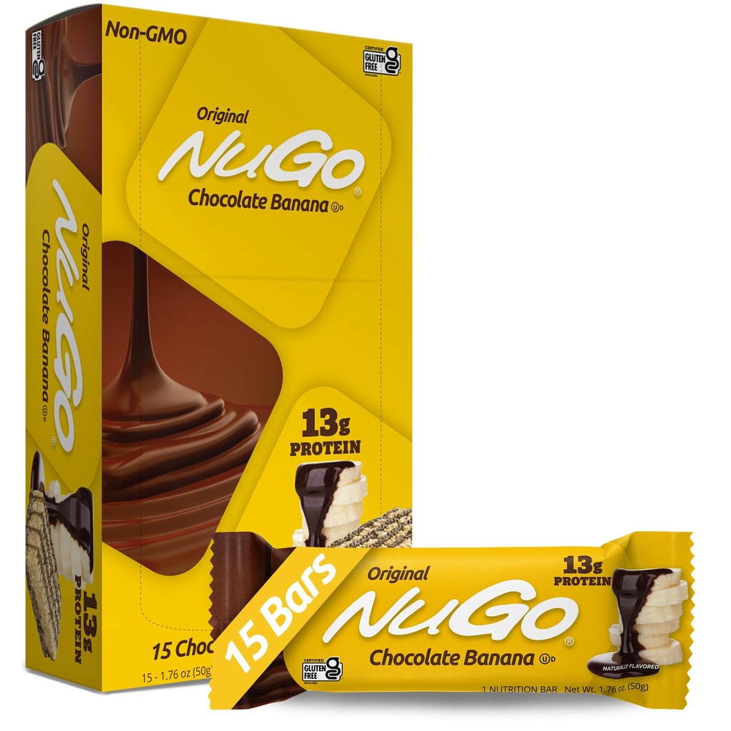 NuGo Protein Bar, Sjokolade Banan, 13g Protein, Glutenfri, 15 greve