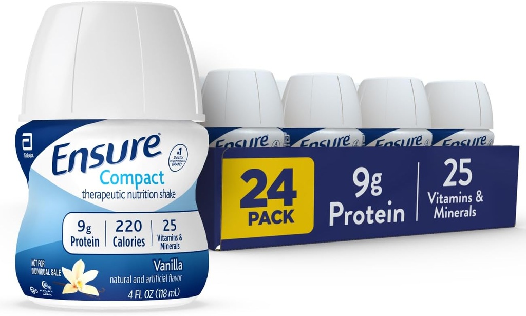 Sikre Compact Nutrition Shake med 9g protein og 25 vitaminer og mineraler, Vanilla, 4 floz, pakke med 24