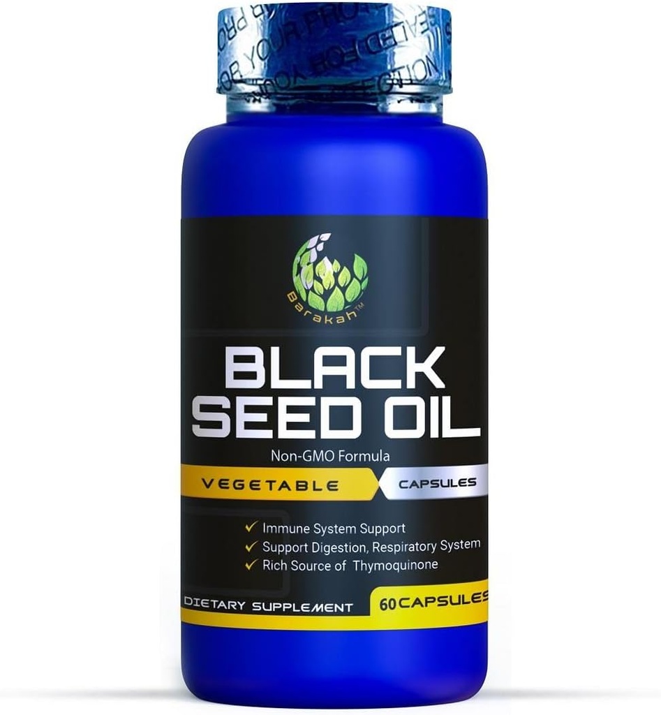 Svart Seed Olje Capsule, Ikke-GMO, Vegan, Halal, Kaldpresset, Premium kvalitet, 100% flytende ren svartfrø olje Capsules, 60 greve, 1000mg per servering