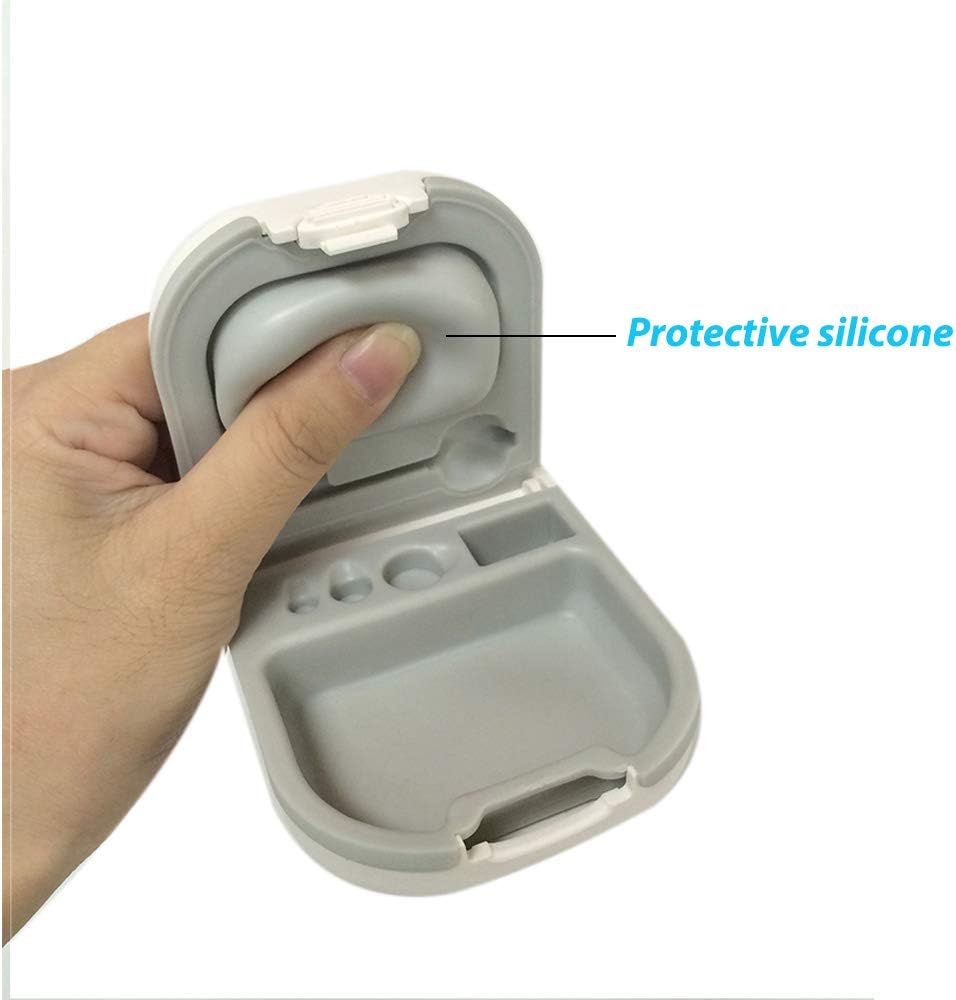 Høreapparat Case med batterilagring Slot Hard liten 0,59" * 2,44" * 1,57",Silikon Cushion, for ITE, BTE høreapparater (hvite)