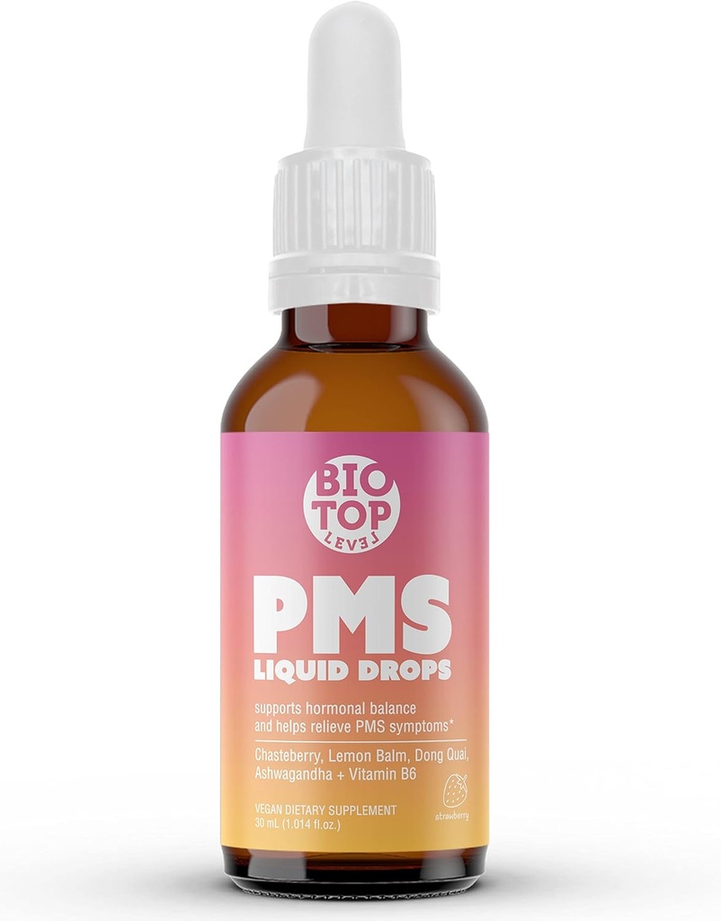 PMS Relief Hormone Balance Kvinner flytende dråper, Menstruell Cramps, Bloating, & Mood Swings Relief med Chasteberry, Vitamin B6, Lemon Balm, Dong Quai, Ashwagandha, Sukkerfri, 1 fl oz