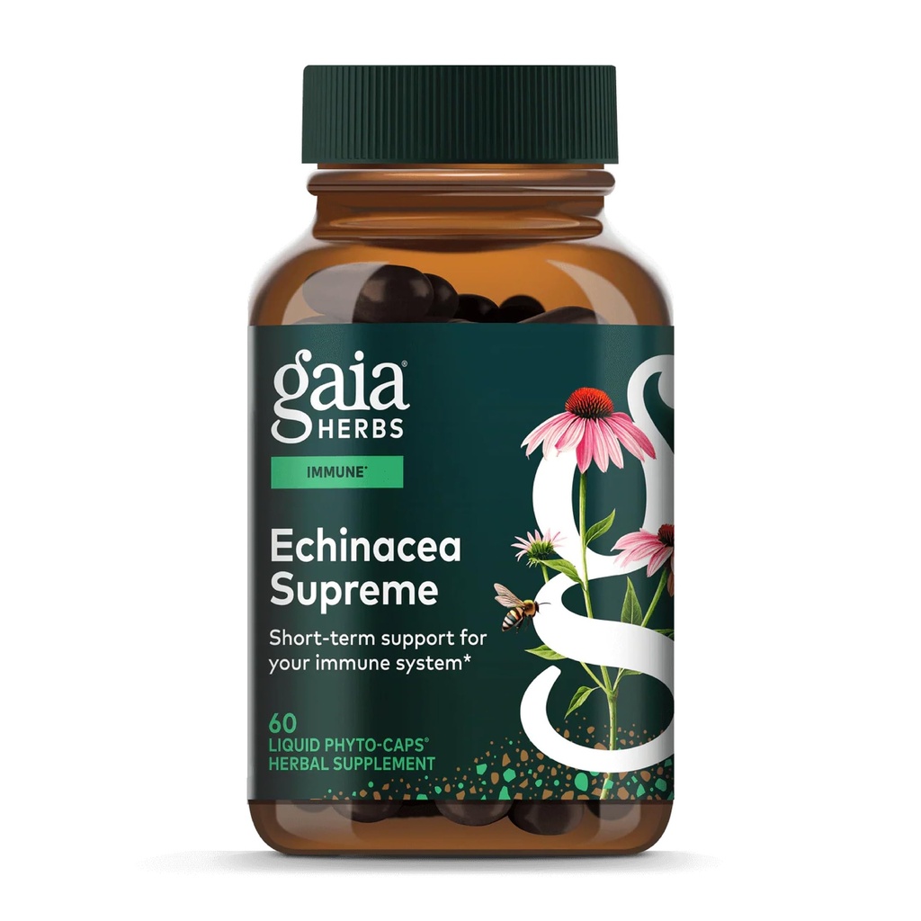 Gaia Herbs Echinacea Supreme - Immune Support Supplement - Echinacea Purpurea & Angustifolia Blend å støtte immunsystemet* - 60 Vegan Liquid Phyto-Capsules (30-dagers Supply)
