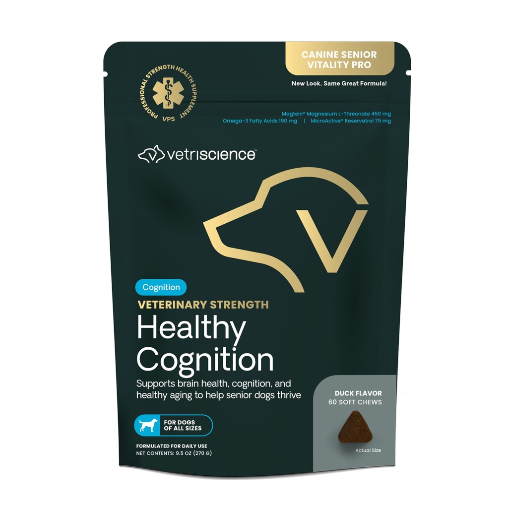 Veterinær styrke sunn kognisjon Chews - senior velvære supplement for hunder - støtter kognisjon, immunfunksjon og metabolisme - 60 teller