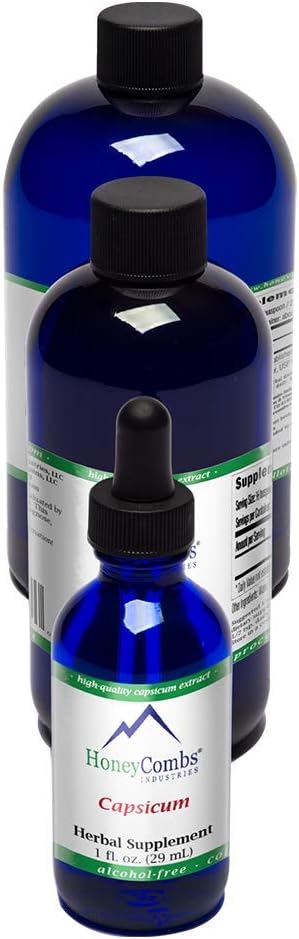 HoneyCombs Liquid Capsicum/Cayenne Pepper Supplement for å støtte blod flyt og hjerte helse - organisk Cayenne Pepper Drops - alkoholfri, kald presset Cayenne Pepper organisk væske, 8 fl Oz.