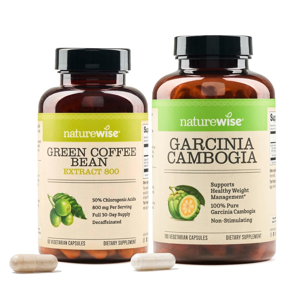 NatureWise Grønn Kaffebønne 800 mg og Garcinia Cambogia 180 kapsler vekt mål støtte