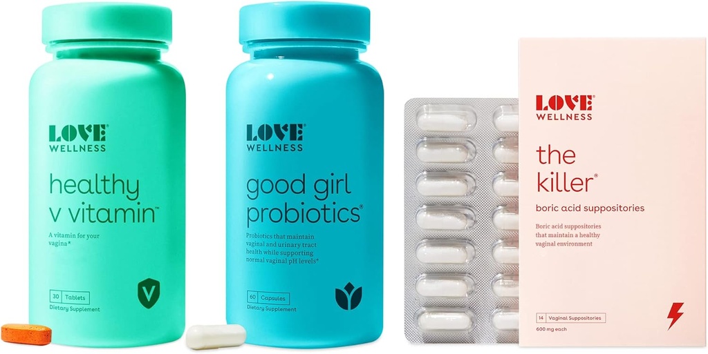 Kjærlighets velvære Killer, god jente probiotika og sunne V-vitamin | Triple Threat Vaginal Suppository Kit | Fast-Active Vitaminer & Suppositories for Vaginal helse - Hjelper støtte Sunn Odor & pH