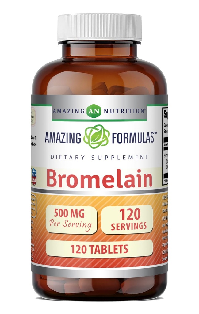 Amazing Formler Bromelain 500 Mg (300 GDU) | Tabletter Supplement | Ikke-GMO | Glutenfri | laget i USA (1 Pack | 120 greve)
