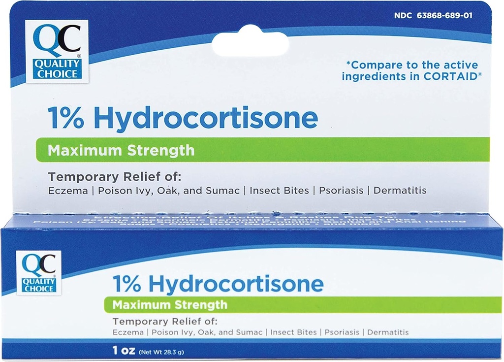 Kvalitetsvalg Maks styrke Hydrokortison krem 1% 1 Ounce (28g) , bokser (pakke med 6)