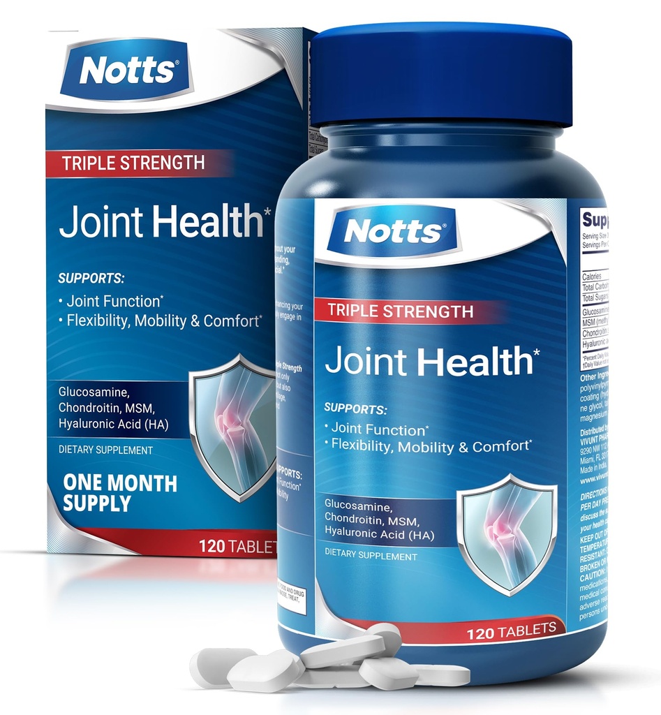 Felles helse Triple Styrke | Glukosamin, Chondroitin & MSM, Felles Support Supplement, 120 belagte tabletter