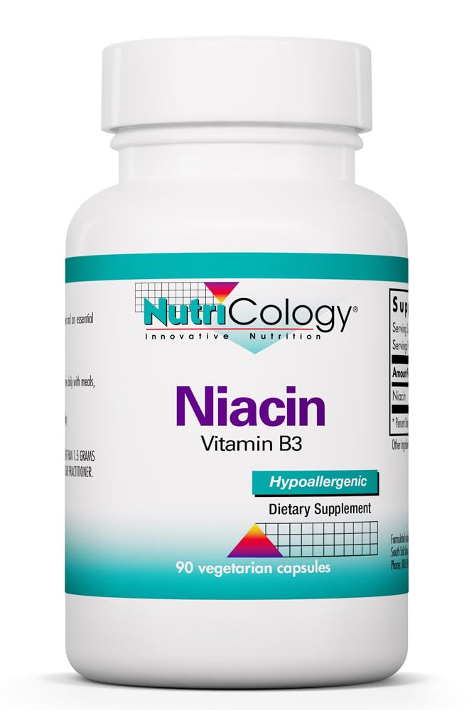 Nutricology Niacin Supplement - Vitamin B3 for menn og kvinner, Niacin med flush, Nicotinsyre, NAD, 250 mg vegetariske kapsler - 90 greve