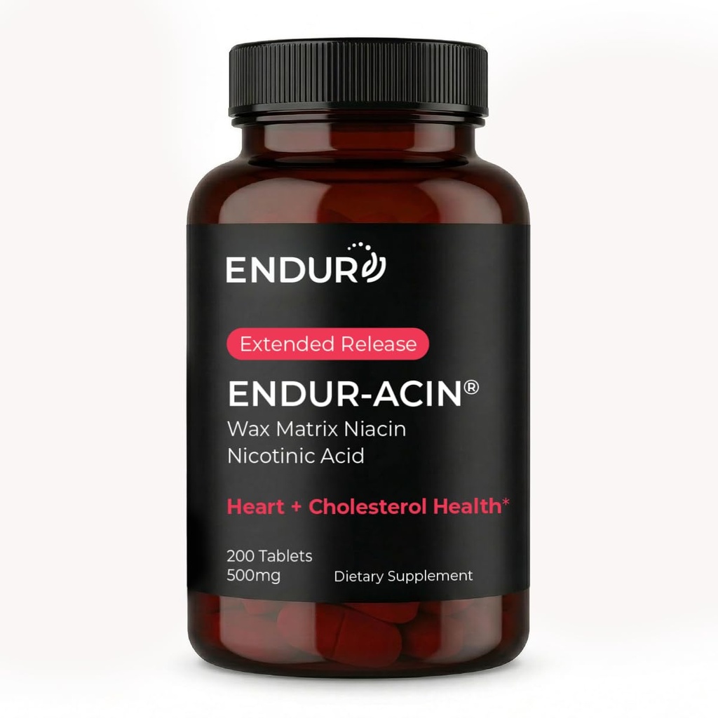 Endur-ACIN Niacin, hjerte helse og sunn kolesterol balanse Supplement, utvidet frigjøring for optimal absorpsjon, Glutenfri, 500 mg (200 tabletter)