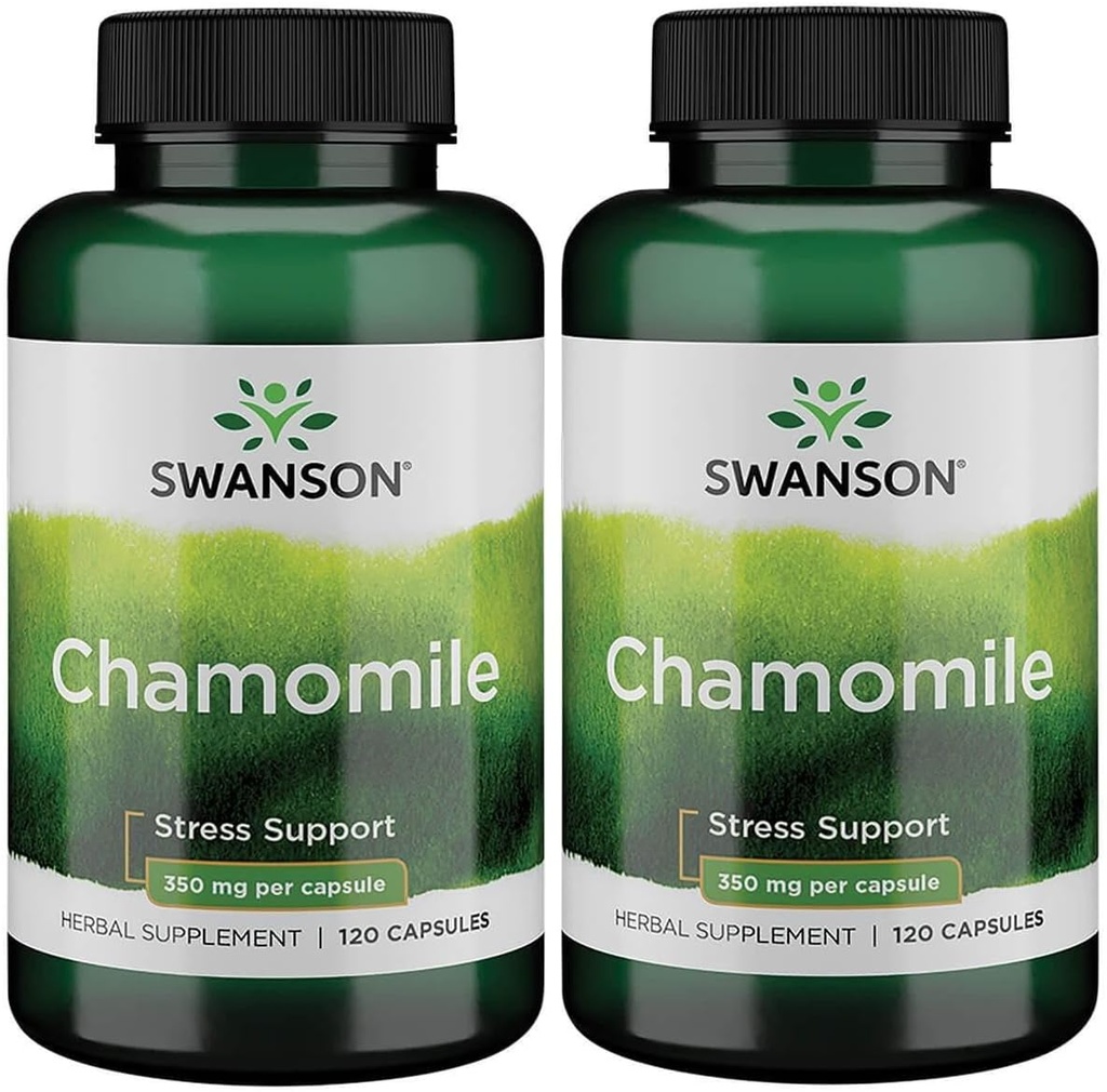 Swanson Chamille Stress Support - laget med tysk kamille Blomster - Herbal Supplement for å fremme stress, avslapping og søvn støtte - hjelper lett kropp og sinn - (120 kapsler), 2 pakke
