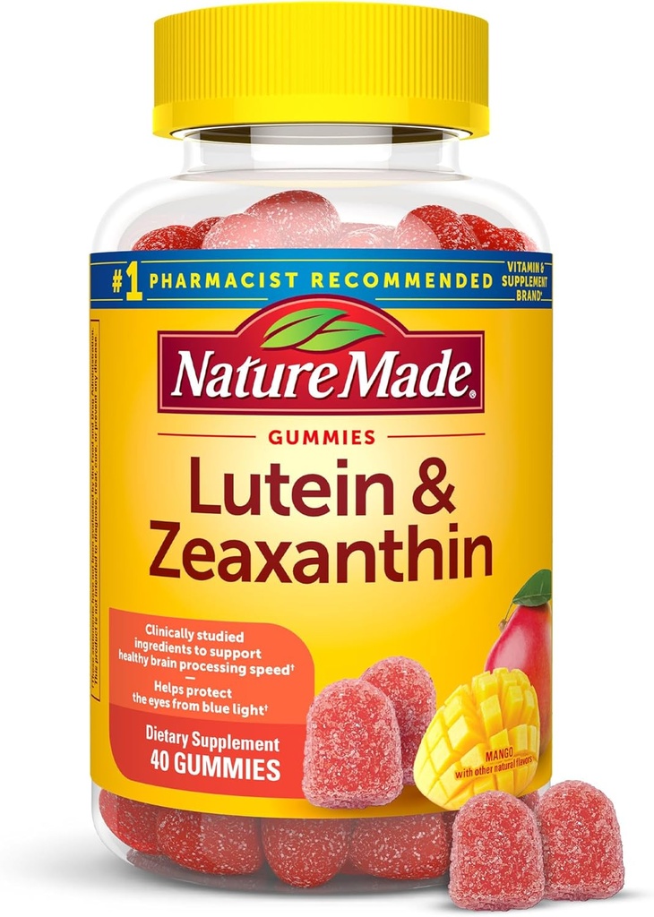 Natur laget Lutein & Zeaxanthin Gummies, øye og hjerne Supplement, 40 Vegan Gummies, 20 dagers forsyning