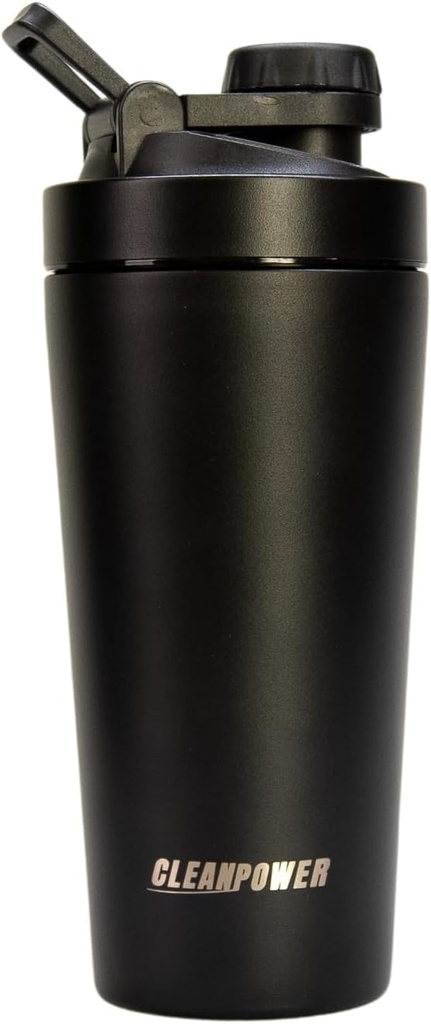 CleanPower rustfritt stål Shaker Flaske | Perfekt for proteinshakes, pre-workout, smoothies, kaffe, etc.