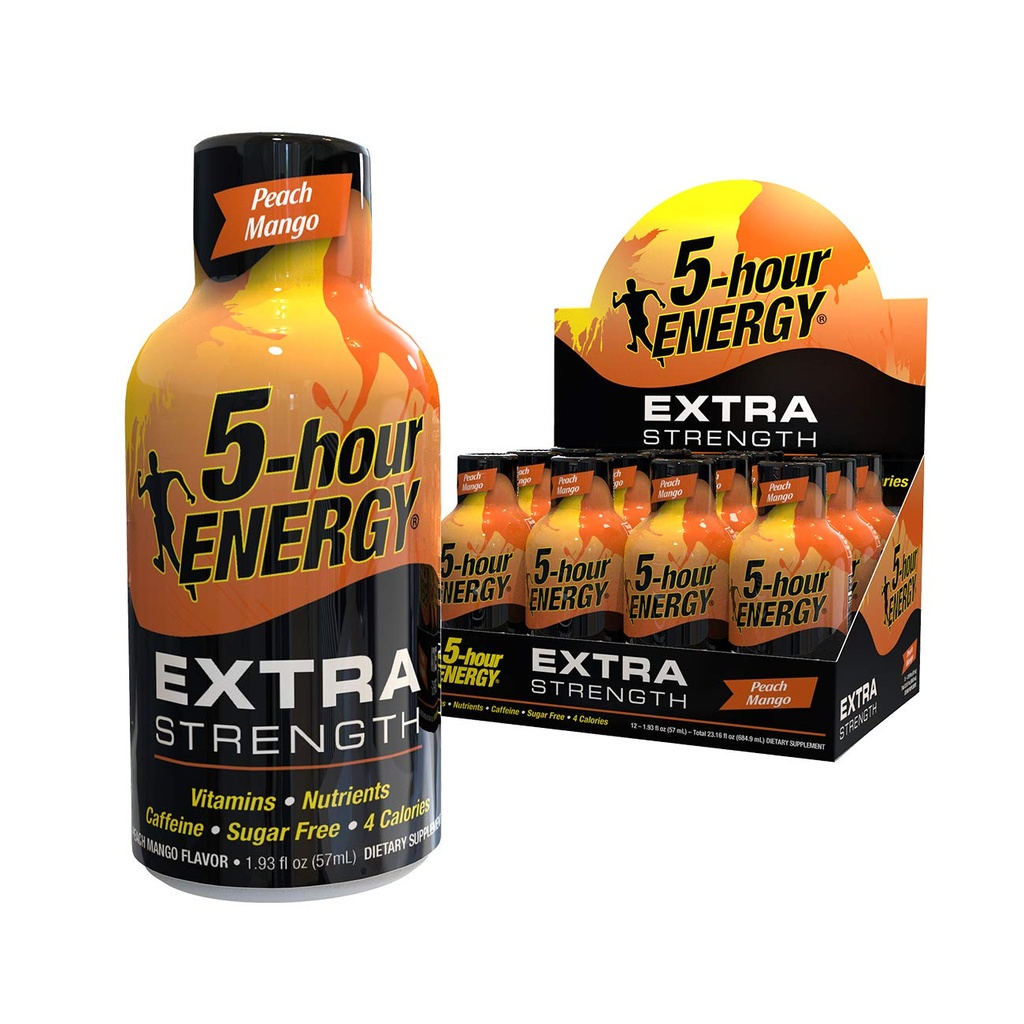 5-timers ENERGY Shot, Extra styrke, Peach Mango, 1.93 Ounce,12 greve