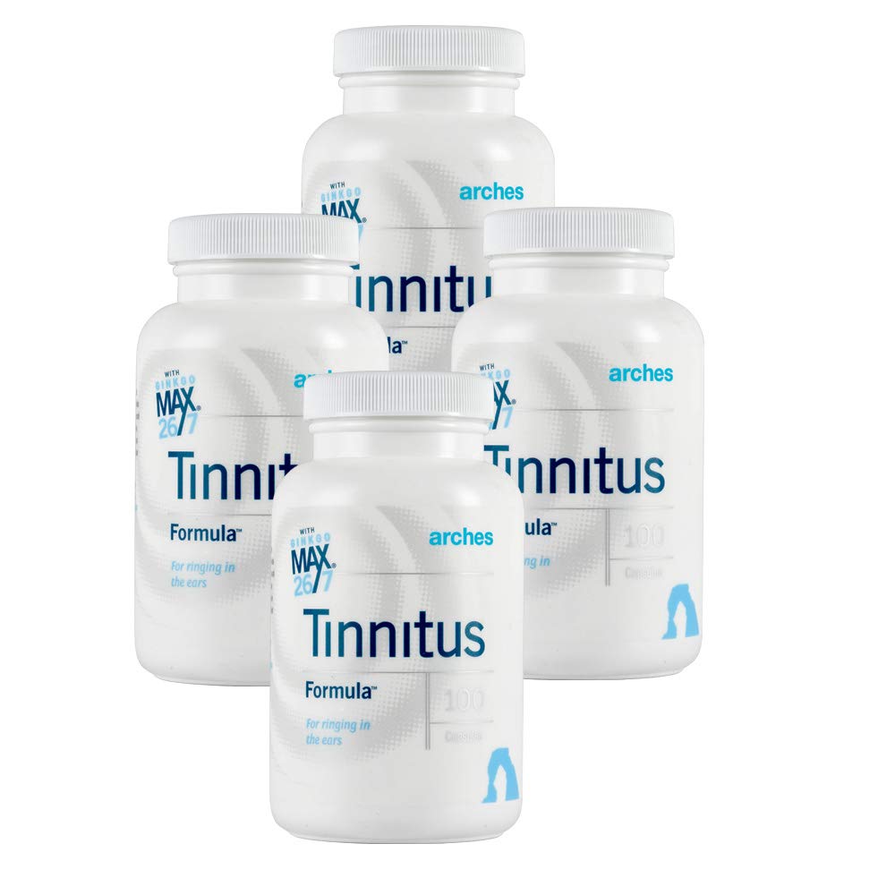 Arches Tinnitus Starter Kit - Nå med Ginkgo Max 26/7 - Naturlig Tinnitus behandling for relief fra ringing øre - 4 flasker - 100 dagers forsyning