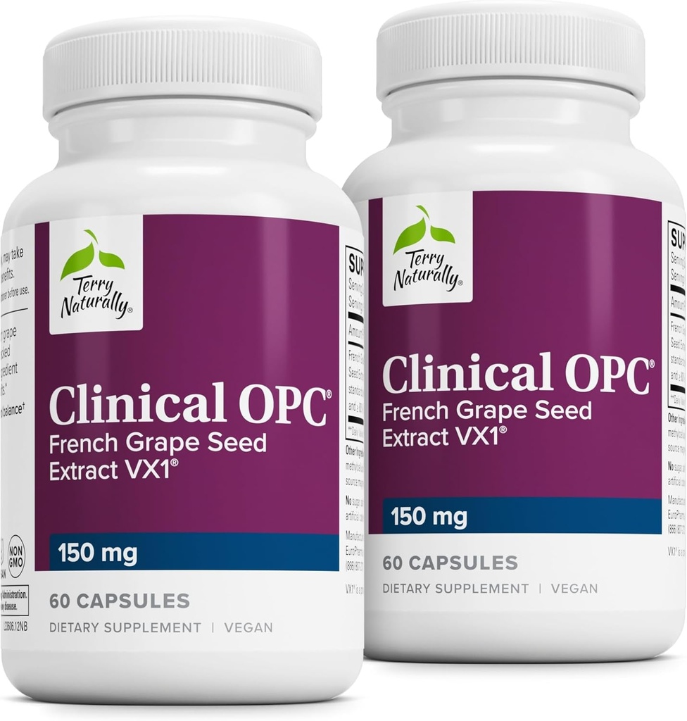 Terry naturlig klinisk OPC - kardiovaskulær helse og fokus støtte supplement - kosttilskudd med kornfrø ekstrakt & solflower Lecithin - immunsupport - 150 mg, 60 Softgels (pakke med 2)