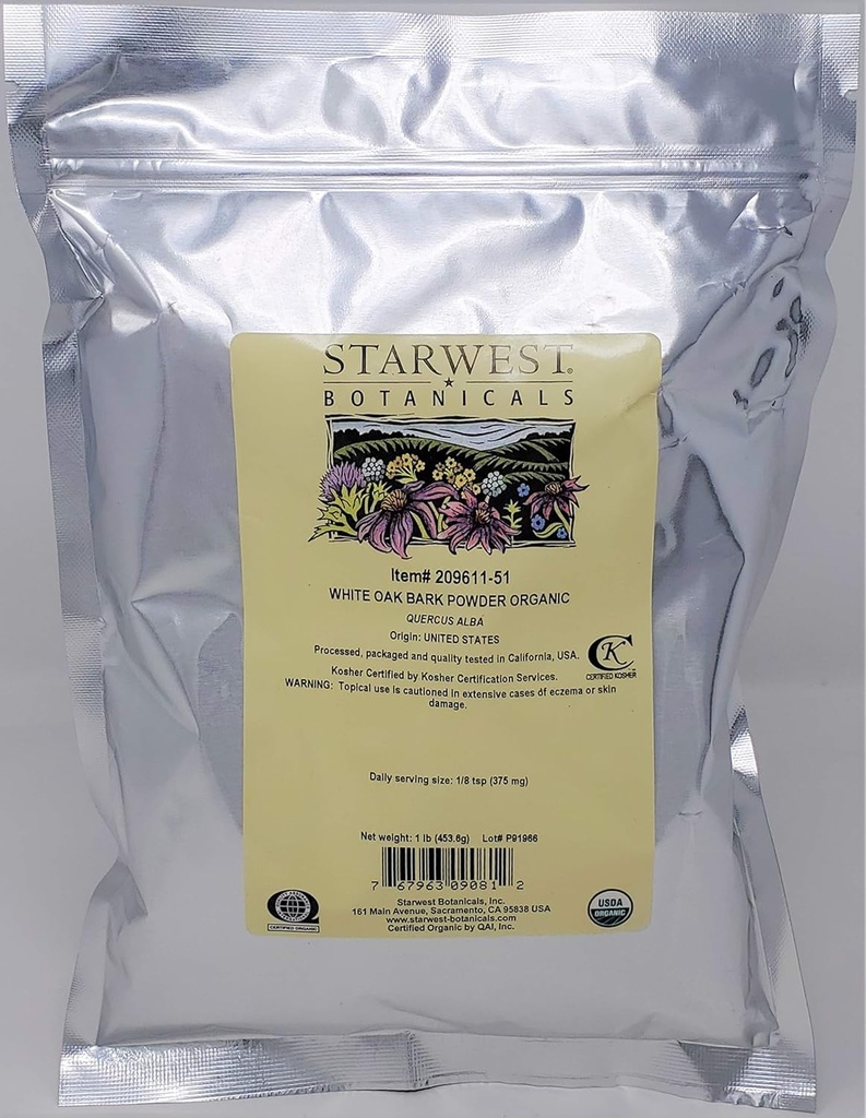 Starwest Botanicals Organic Hvit Oak Bark pulver, 1 pund