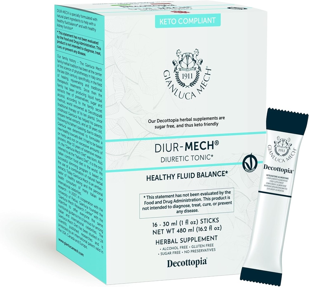 Gianluca Mech - Keto Komplett Diuretisk Tonic med dressing funksjon av kroppsvæsker med hestehale, diuretisk i pinner, 16x30ml