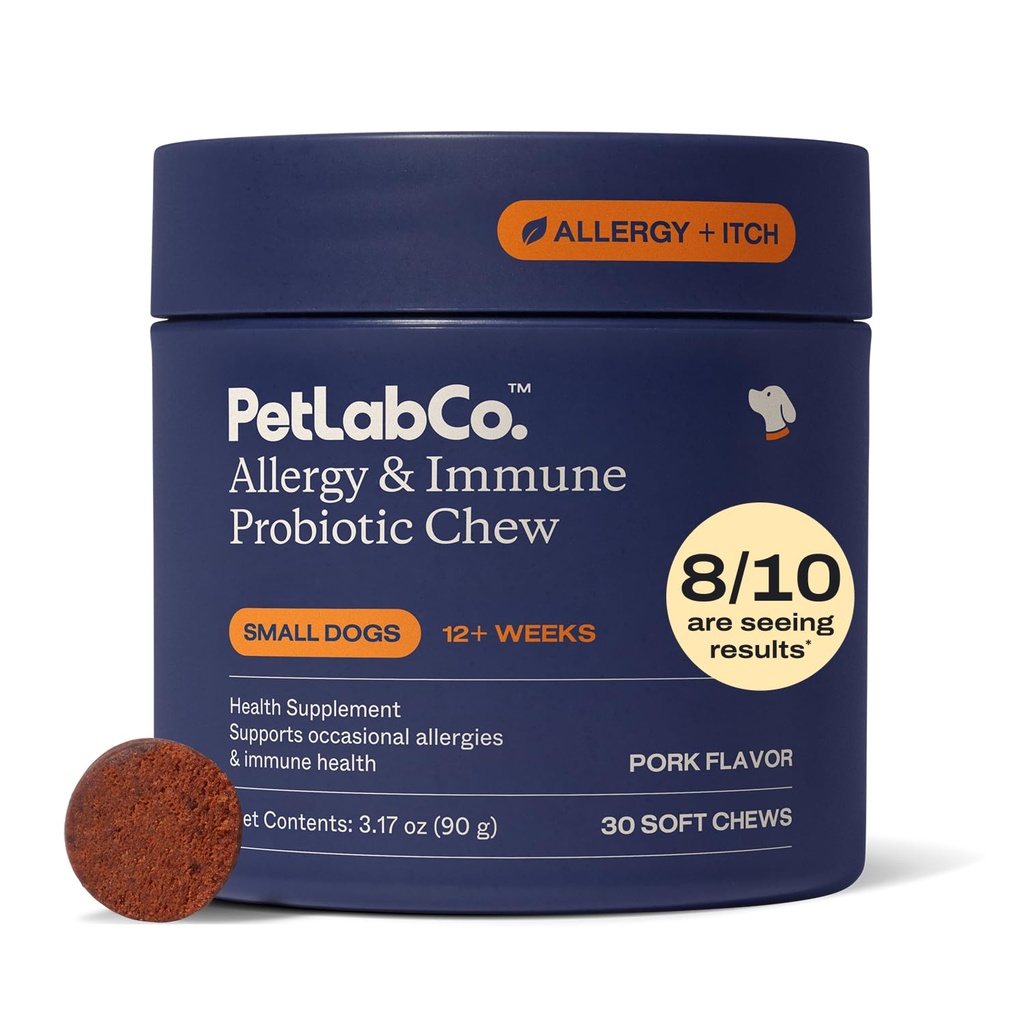 PetLab Co. Allergi & Immune Daily Probiotics for Hunde. støtter Yeast Produksjon, Seasonal Allergies, Intermittent Itchiness, Gut & Digestive Health - 30 Chews for småhunder - emballasje May Vary