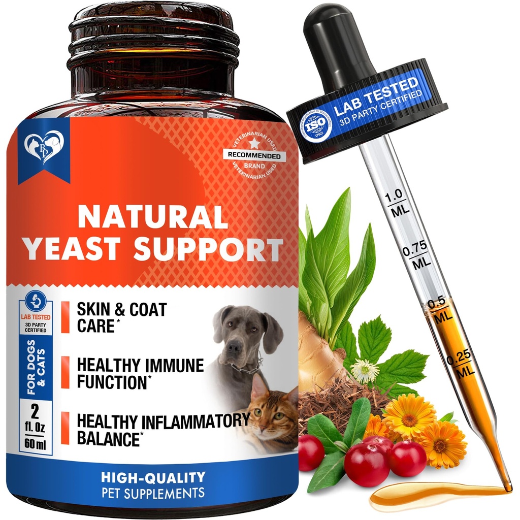 Naturlige katter og hunder Yeast Infektion Anti-kykt behandling - kløende ører, hud- og allergisymptomer lindring - Reduserer inflammasjon og lindring irritasjon - Herbal medisin Supplement Drops
