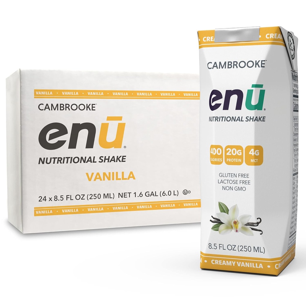 ENU ernæringsshakes - 20g protein | 400 kalorier - måltid erstatning for vekt gevinst (Vanilla, pakke med 24)