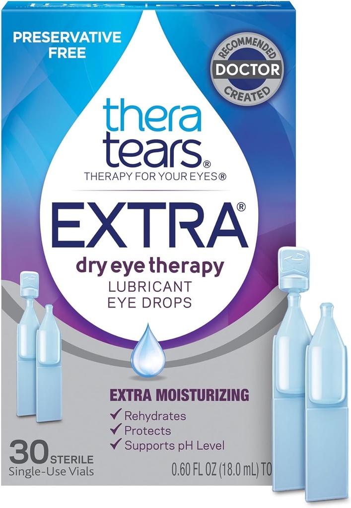 TheraTears Extra tørr øyeterapi Preservativ-fri slukende øyedråper for tørre øyne, 30 enkelt-bruker violer