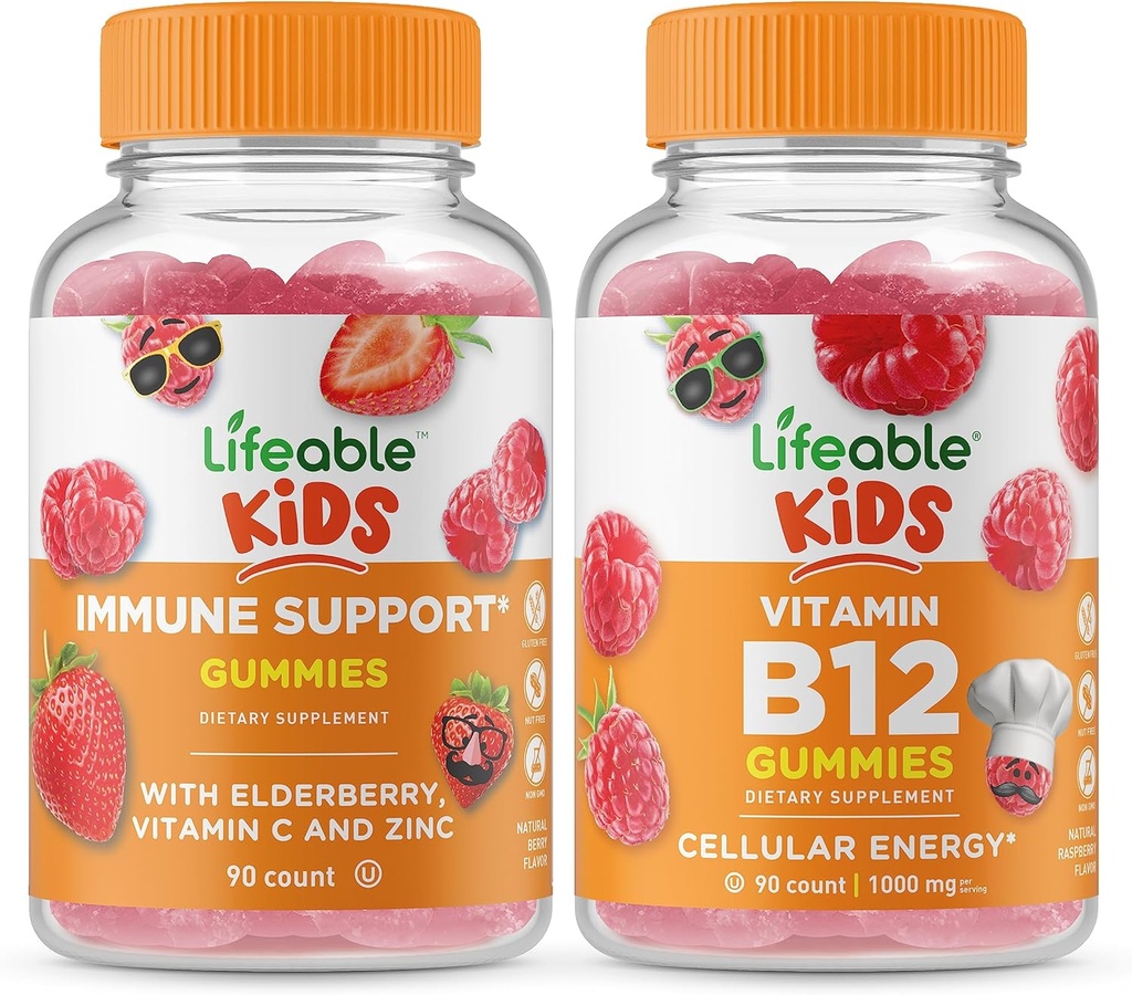 Livlig immunstøtte Kids + vitamin B12 Kids, Gummies Bundle - Great Tasting, vitamin Supplement, Glutenfri, GMO Gratis, Chewable Gummy