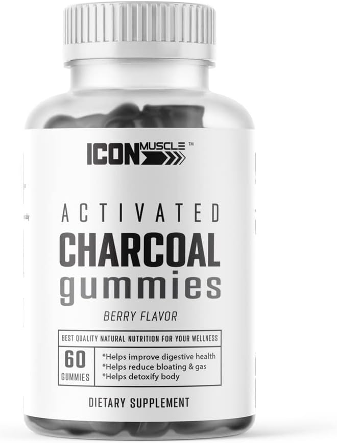 Charcoal Gummies | Aktivert Charcoal | Naturlig avgiftsberegning | Allevites Gas & Bloat | Vegan | 60 greve