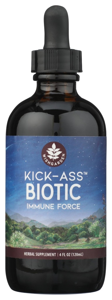 WishGarden Herbs Kick-Ass Biotic Immune Hero - Plantebasert Herbal Biotic Formula med Usnea Lichen, Hops, Echinacea & Goldenseal, støtter sunn immun, pustende og lymfesystemfunksjon, 4oz