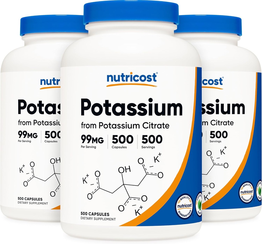Nutricost Kalium Citrat 99 mg, 500 kapsler (3 flasker)