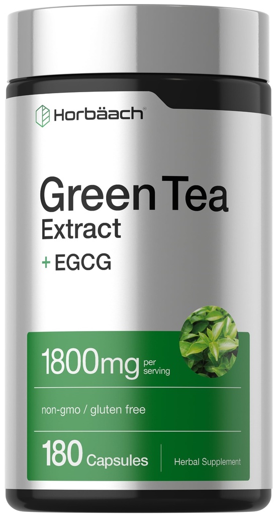 Horbäach EGCG Grønn Te Ekstrakt piller | 180 kapsler | Maks Potens | Ikke-GMO & Glutenfri Supplement