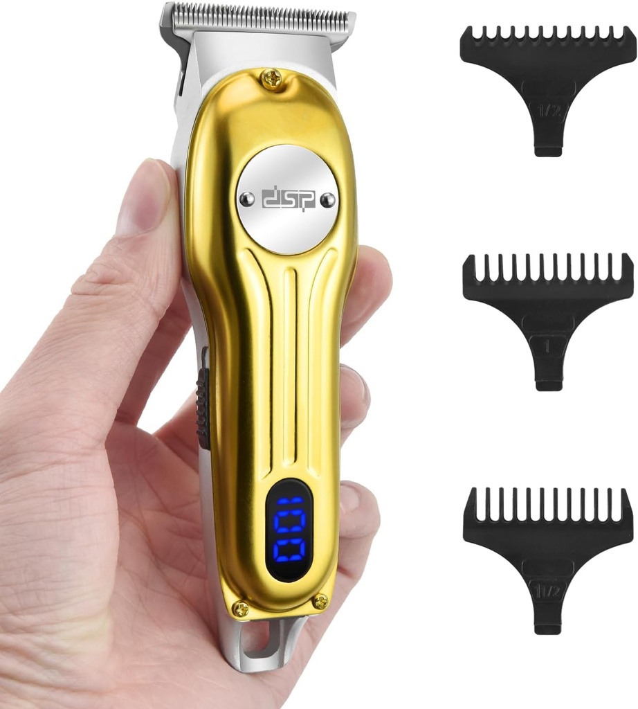 DSP Beard Trimmer for menn, trådløs hårklipper Shavers, ansiktshår Trimmer for Beard & Mustache Trimming, Profesjonell hårklippesett for menn Oppladbar LED-skjerm (Gold)