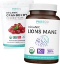 Cranberry Powder & Lions Mane (1-måneders forsyning) Mindful Cranberry Bundle av organiske Cranberry konsentrat pulver 50:1 Ekstrakt (100 Scoops) & organiske Lions Mane Mushroom 10:1 Ekstrakt (60 Caps)