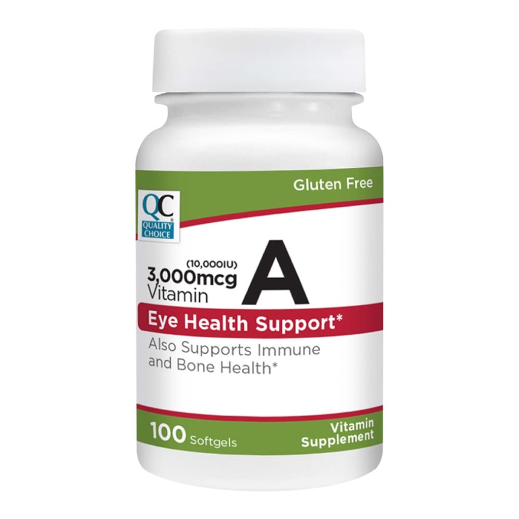 Quality Choice Vitamin A 3000 mikrog (10 000 IE) Softgels. Støtter immunsystem, visjon og beinfunksjon. Høy styrke Palmitat formel 100 Softgels