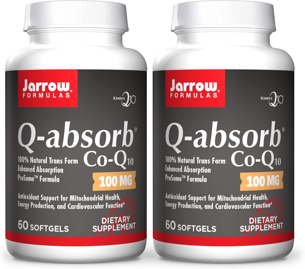Jarrow Formler Q-Absorb Co-Q10 100 mg - 60 Softgels, Pakke med 2 - høy absorpsjon Co-Q10 - Antioksidant støtte for Mitochondrial energiproduksjon og kardiovaskulær helse - opp til 120 Total Services