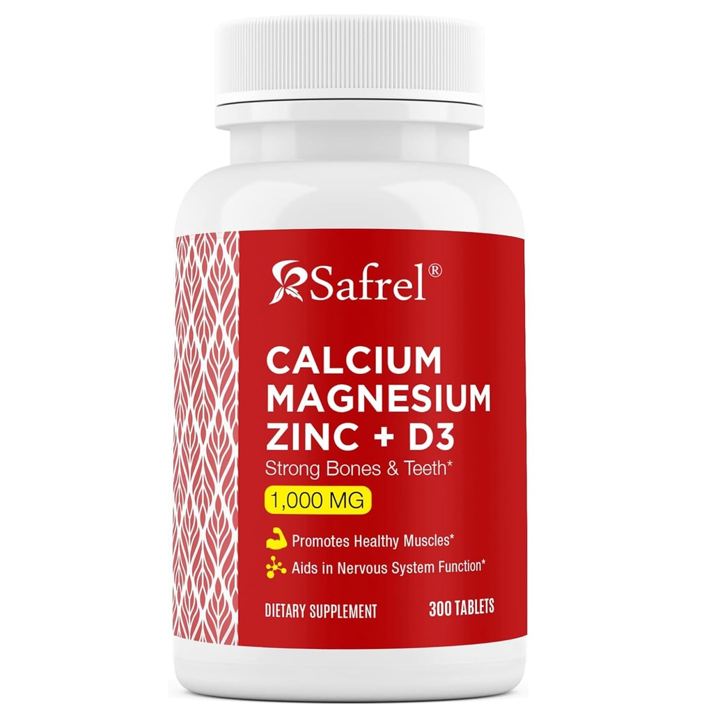 Safrel Kalsium Magnesium Sink med vitamin D3, 300 tabletter - Kalsium 1000 mg, magnesium 400 mg, sink 20 mg og D3 600 IE per servering