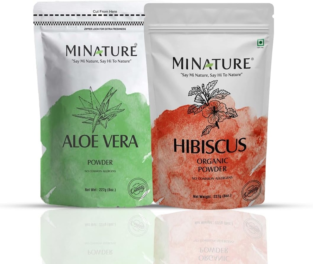 Hårpleiekombinasjon ved minatur | Set av Aloe Vera Powder & Hibiscus Powder | 227g Hver | Ren & Naturlig | Gratis fra kjemiske og preservativer