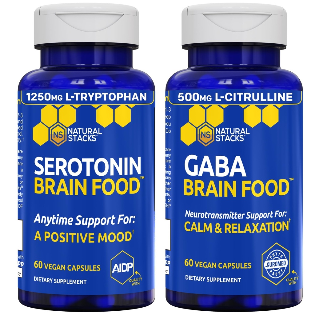 NATURAL STACKS Serotonin & GABA Brain Food Bundle - støtter en positiv Mood & Calmness * - 120 Totalt kapsler