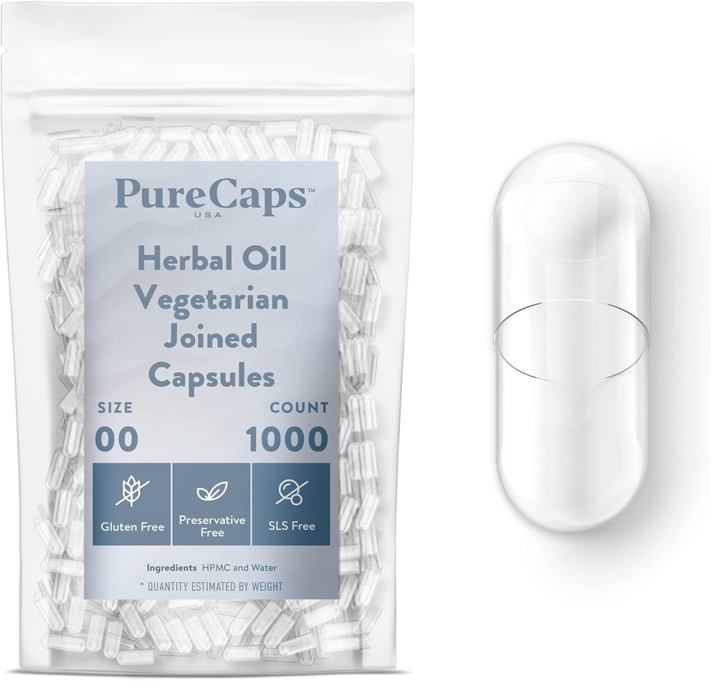 Purecaps USA - Tom herbal olje vegetarisk vegansk vegansk pille størrelse à 1000 Registrert piller Â Ikke-GMO CertifiedÂ SLS, Gluten, Preservativ Gratis