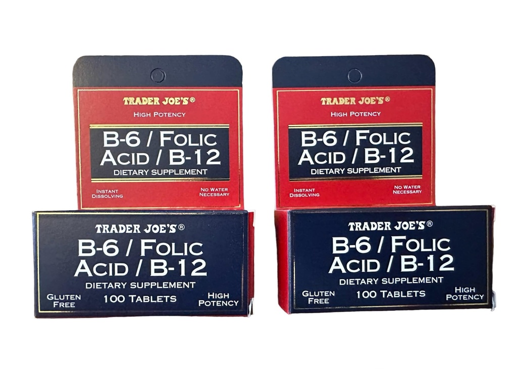 Trader Joes B-6 / Folinsyre / B-12 kosttilskudd (200 tabletter - 2 pakke)