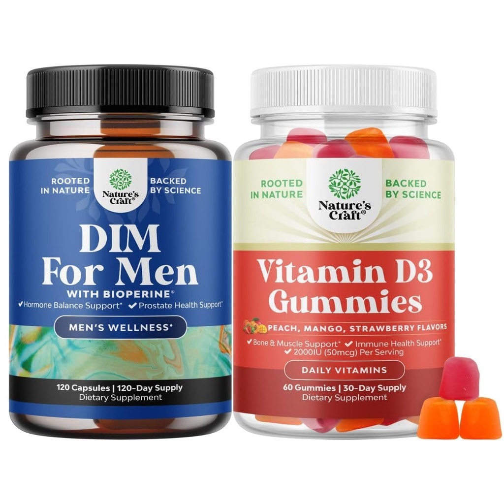 Bundle av avanserte diindolmetan DIM Supplement for menn og vitamin D3 Gummies for daglig velvære for beinmuskel og immunstøtte